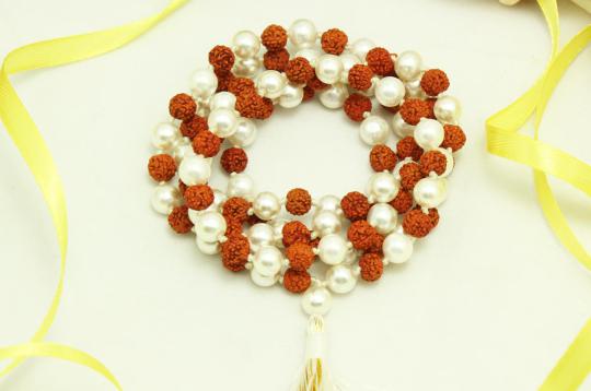 Rudraksha and Pearl Mala in Thread